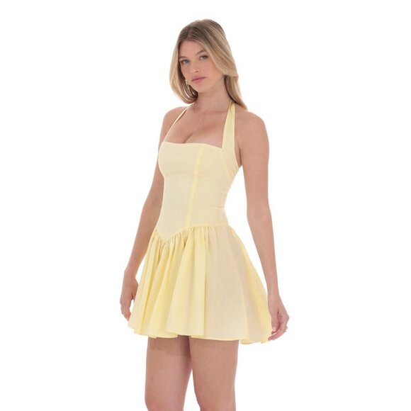 COMING SOON LUCY IN THE SKY YELLOW DROP WAIST MINI DRESS - Picture 2 of 3